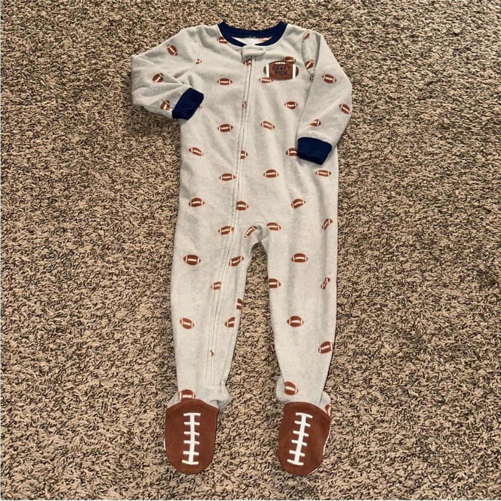 Carter's Gray and Brown Football Print Footie Pajamas